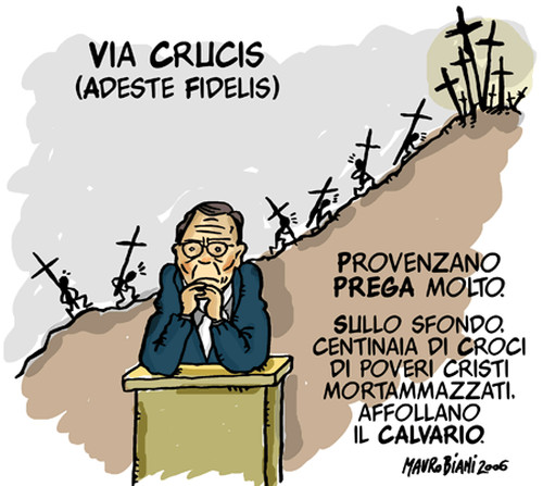 Il capo non parla, il capo prega. Vignetta di Mauro Biani http://maurobiani.splinder.com/