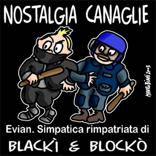 Evian: blacki e blocko'  Vignetta di Mauro Biani