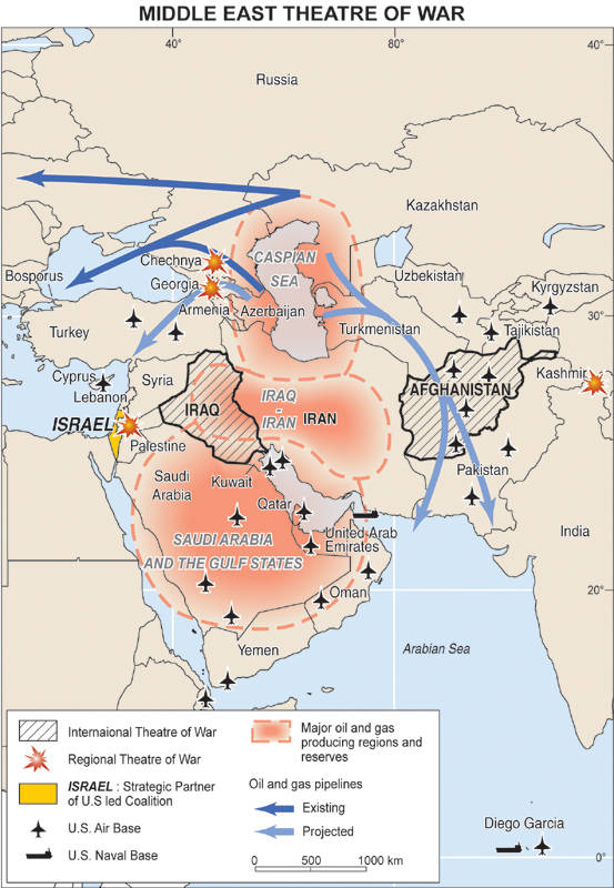 Mappa delle aree di conflitto in Medio Oriente
