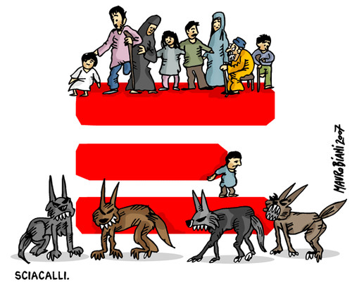 Emergency e gli sciacalli. Vignetta di Mauro Biani http://maurobiani.splinder.com/