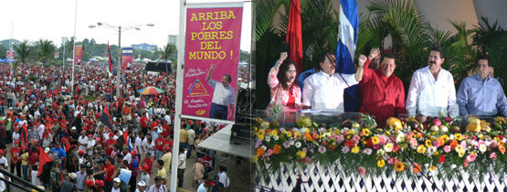 La folla di Plaza de la Fe a Managua e i presidenti invitati